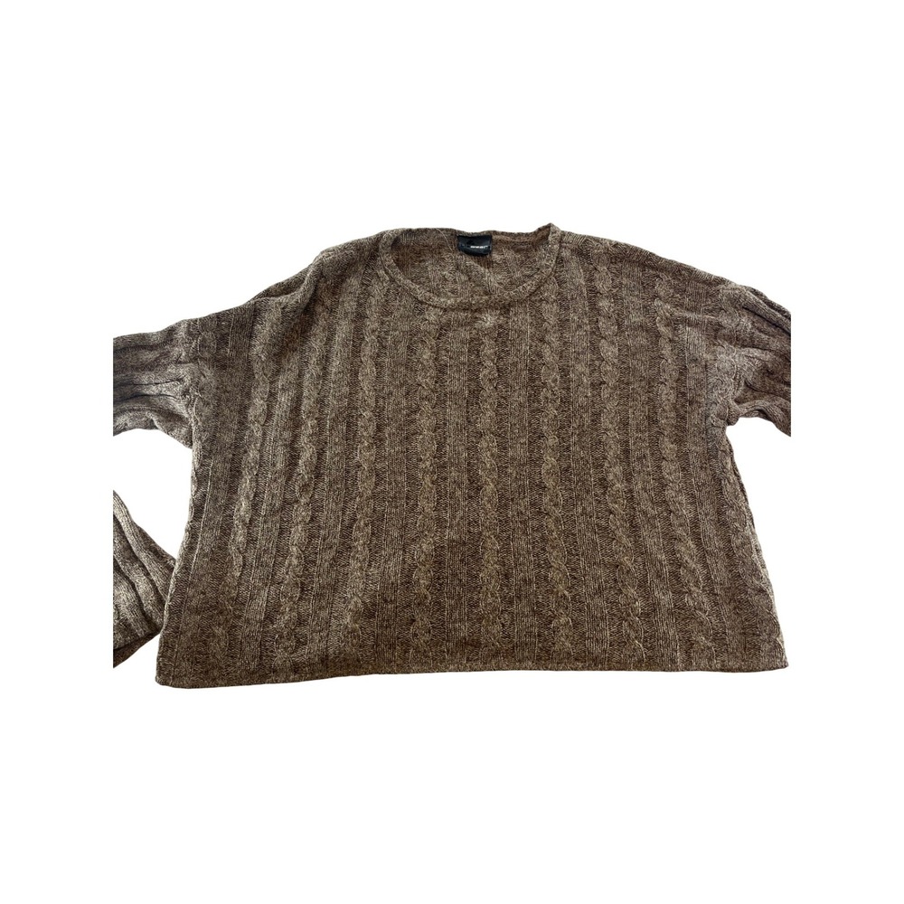 M/L Lizwear Womens Brown Cable Knit Sweater Crew Neck Boxy Cropped Marl‎ Knit